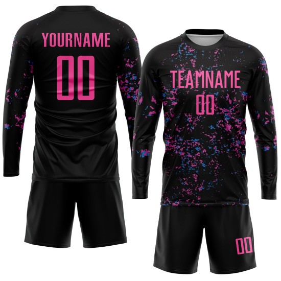 Custom Black Pink-Light Blue Sublimation Soccer Uniform Jersey