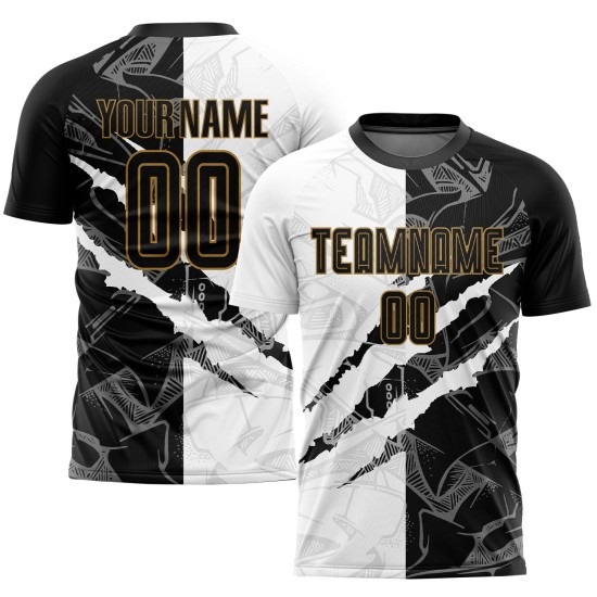 Custom Graffiti Pattern Black-Old Gold Sublimation Soccer Uniform Jersey