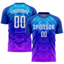 Custom Royal White Light Blue-Hot Pink Sublimation Soccer Uniform Jersey