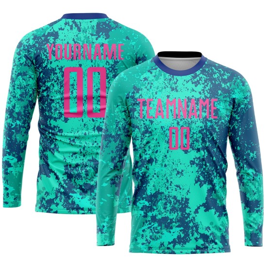 Custom Teal Pink-Royal Sublimation Soccer Uniform Jersey