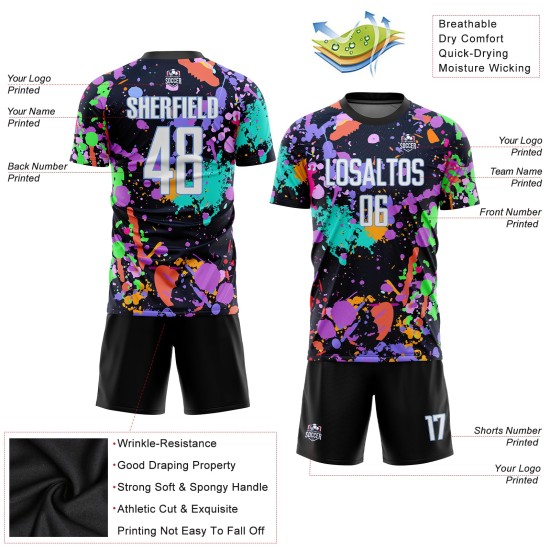 Custom Graffiti Pattern White-Light Blue Sublimation Soccer Uniform Jersey