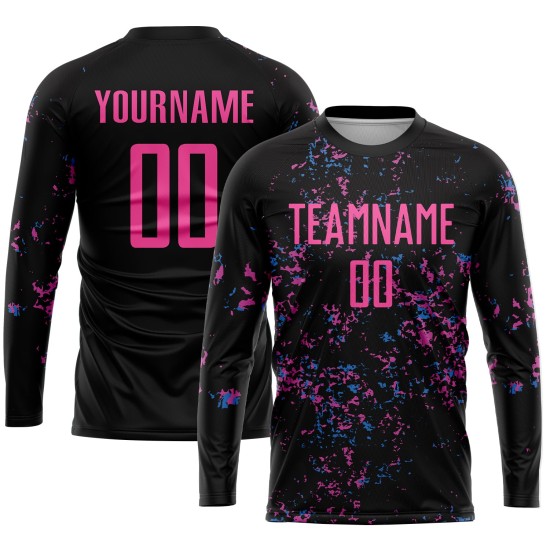 Custom Black Pink-Light Blue Sublimation Soccer Uniform Jersey