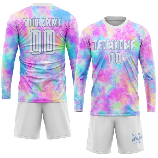 Custom Tie Dye White-Light Blue Sublimation Soccer Uniform Jersey