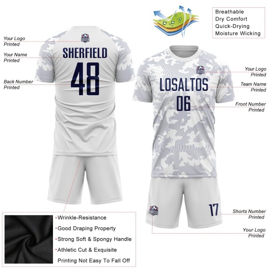 Custom White Navy Sublimation Soccer Uniform Jersey