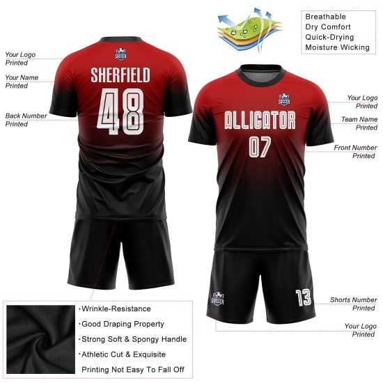 Custom Red White-Black Sublimation Fade Fashion Soccer Uniform Jersey