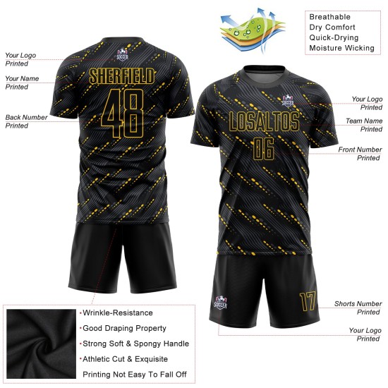 Custom Black Black-Gold Sublimation Soccer Uniform Jersey