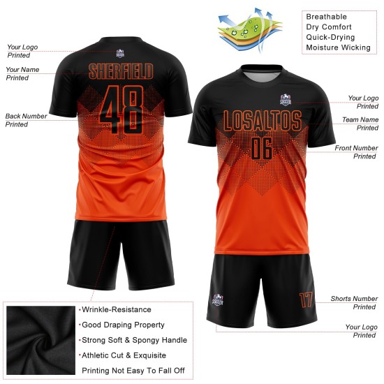 Custom Orange Black Sublimation Soccer Uniform Jersey