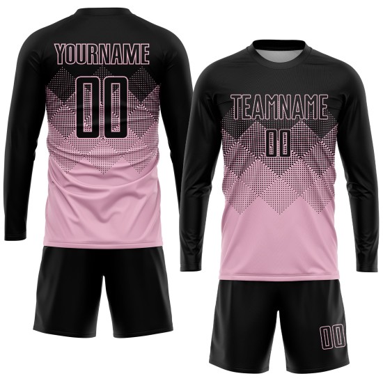 Custom Light Pink Black Sublimation Soccer Uniform Jersey