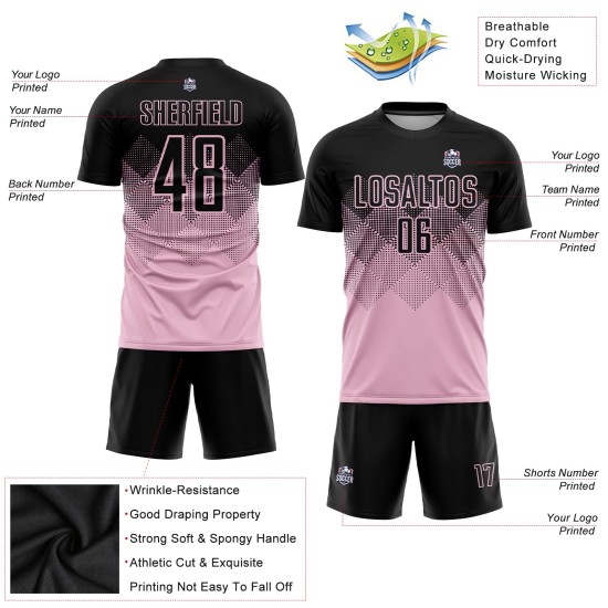 Custom Light Pink Black Sublimation Soccer Uniform Jersey