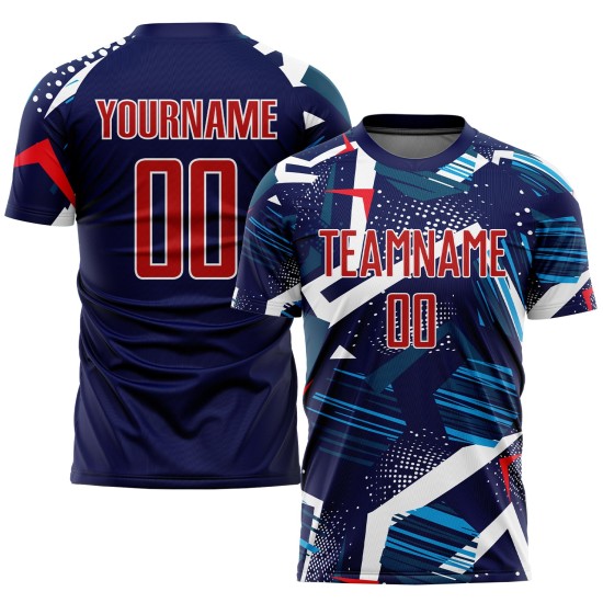 Custom Navy Red-White Sublimation Soccer Uniform Jersey