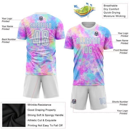 Custom Tie Dye White-Light Blue Sublimation Soccer Uniform Jersey