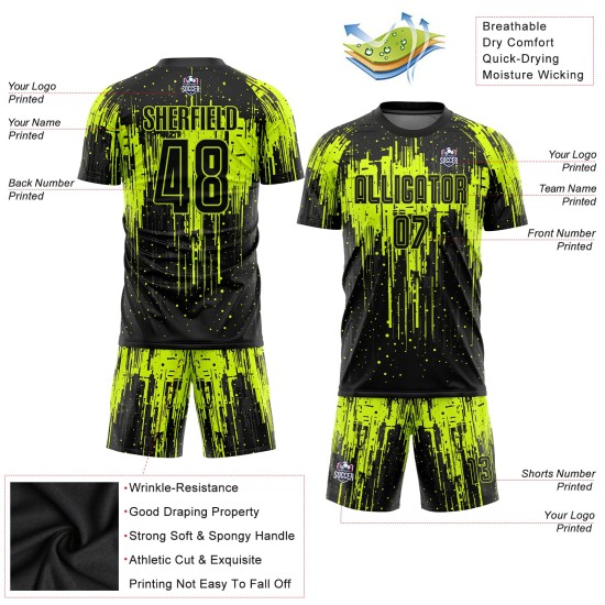 Custom Neon Green Black Sublimation Soccer Uniform Jersey