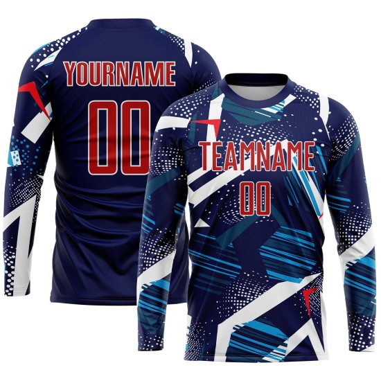 Custom Navy Red-White Sublimation Soccer Uniform Jersey